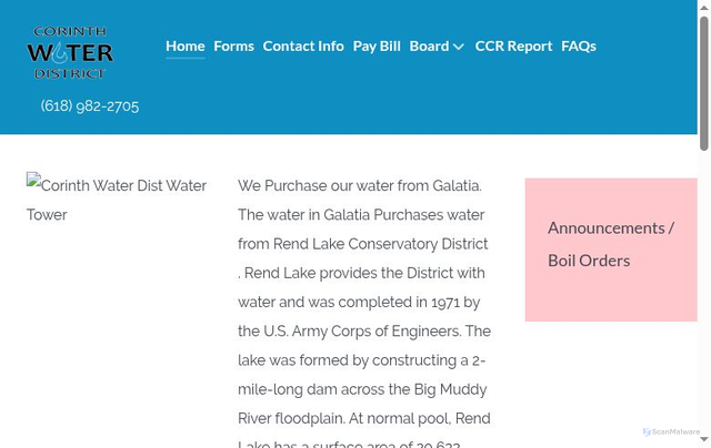 Security scan screenshot of https://corinthwaterdistrictil.gov/