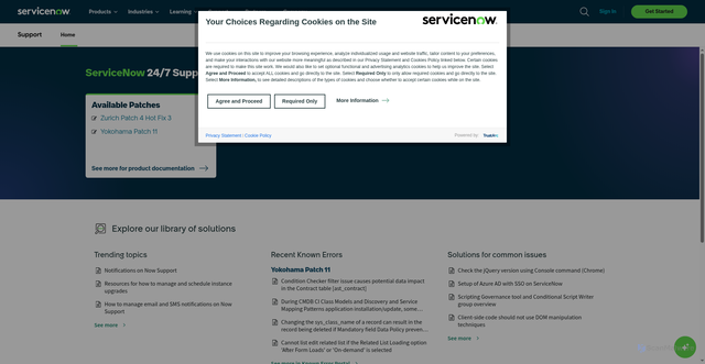 Security scan screenshot of https://support.servicenow.com