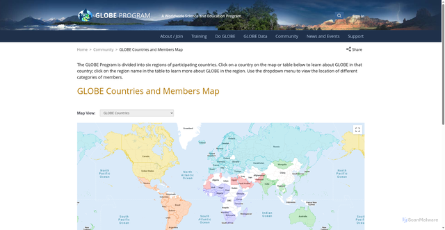 Security scan screenshot of https://www.globe.gov/globe-community/community-map