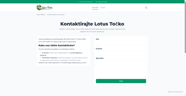 Security scan screenshot of https://lotus-tocka.si/kontakt/