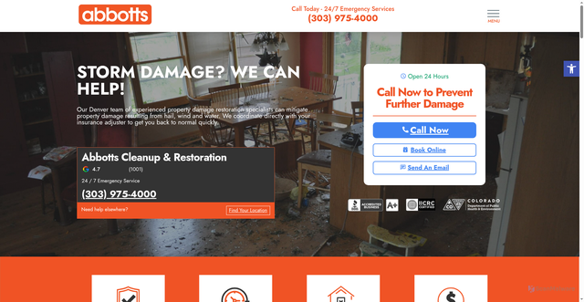 Security scan screenshot of https://abbottsfireandflood.com/storm-damage/
