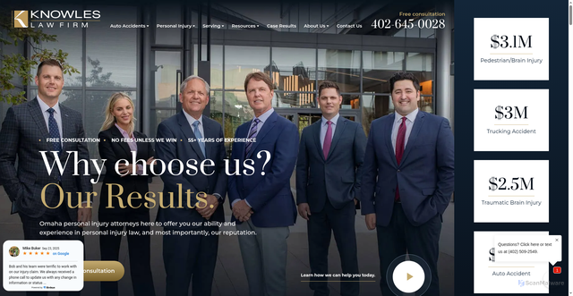 Security scan screenshot of https://www.knowleslawfirm.com/