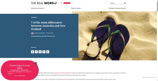 Security scan screenshot of https://www.trafalgar.com/real-word/differences-between-australia-and-new-zealand/