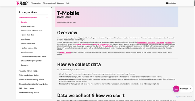 Security scan screenshot of https://www.t-mobile.com/privacy-center/privacy-notices/t-mobile-privacy-notice
