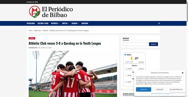 Security scan screenshot of https://periodicobilbao.com/athletic-club-vence-3-0-a-qarabag-en-la-youth-league/