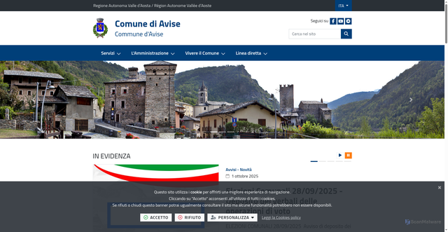 Security scan screenshot of https://www.comune.avise.ao.it/it-it/home