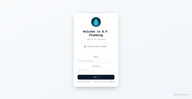 Security scan screenshot of https://bpplumbingservice.net/login