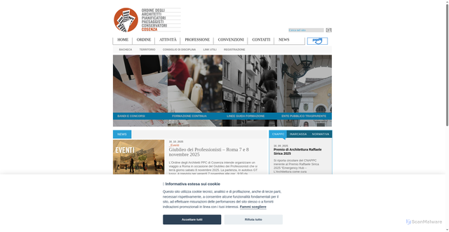 Security scan screenshot of https://www.ordinearchitetticosenza.it/