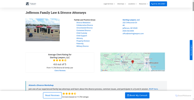 Security scan screenshot of https://www.sterlinglawyers.com/wisconsin/locations/jefferson/