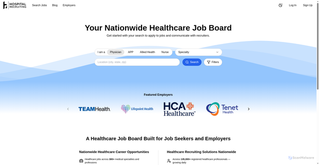 Security scan screenshot of https://www.hospitalrecruiting.com