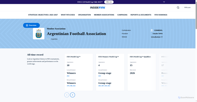 Security scan screenshot of https://inside.fifa.com/associations/ARG