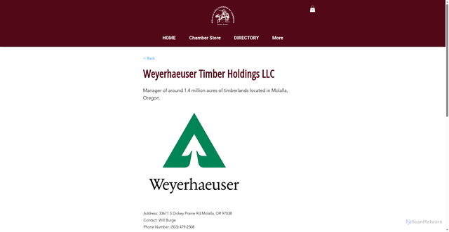 Security scan screenshot of https://www.molallachamber.com/all-businesses/weyerhaeuser-timber-holdings-llc