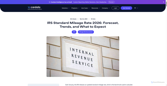Security scan screenshot of https://cardata.co/blog/mileage-rate/