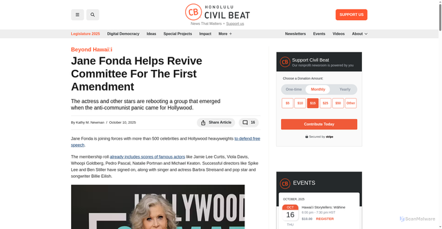 Security scan screenshot of https://www.civilbeat.org/2025/10/jane-fonda-helps-revive-committee-for-the-first-amendment/