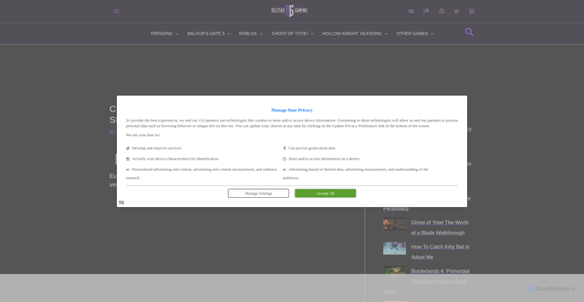 Security scan screenshot of https://deltiasgaming.com/clair-obscur-expedition-33-update-1-2-3-patch-notes-stendhal-nerfed-balance-changes-and-more/