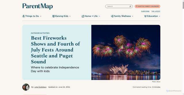 Security scan screenshot of https://www.parentmap.com/things-to-do/hot-fireworks-watching-tips-for-fourth-of-july-around-puget-sound/