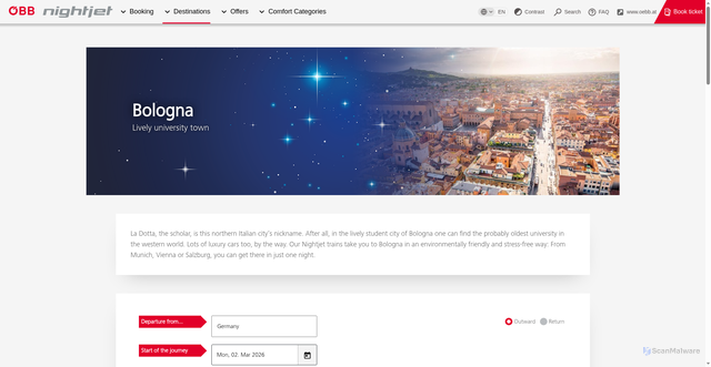 Security scan screenshot of https://www.nightjet.com/en/reiseziele/italien/bologna