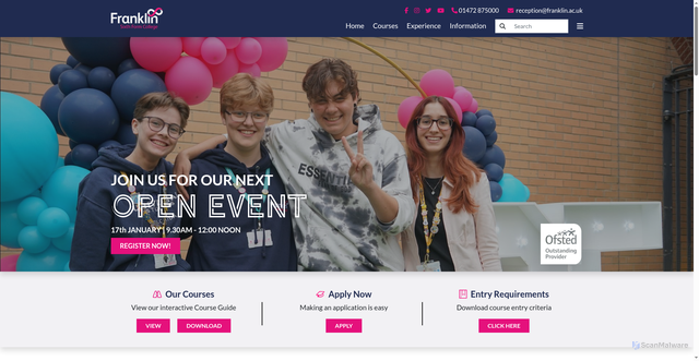 Security scan screenshot of https://www.franklin.ac.uk/