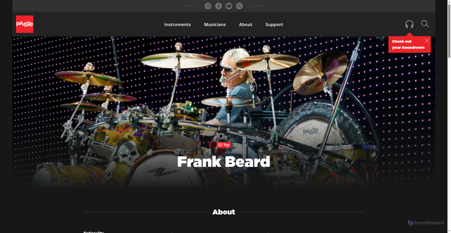 Security scan screenshot of https://www.paiste.com/en/musicians/frank-beard