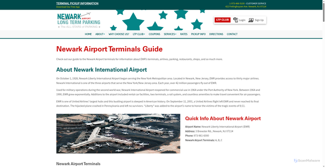 Security scan screenshot of https://www.newarklongtermparking.com/travel-information/ewr-airport-terminal-guide/