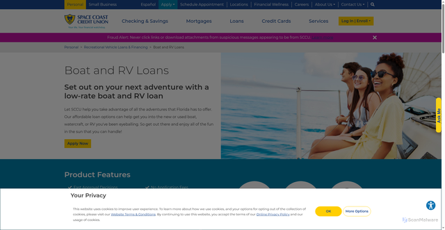 Security scan screenshot of https://www.sccu.com/personal/recreational-vehicles/boats-rvs