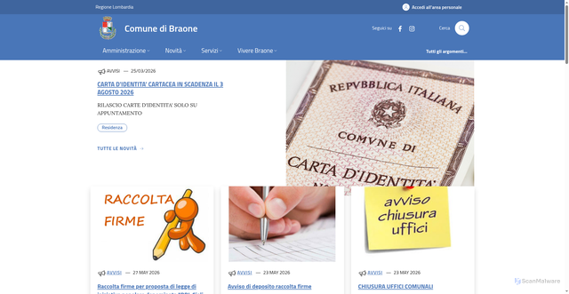 Security scan screenshot of http://www.comune.braone.bs.it/