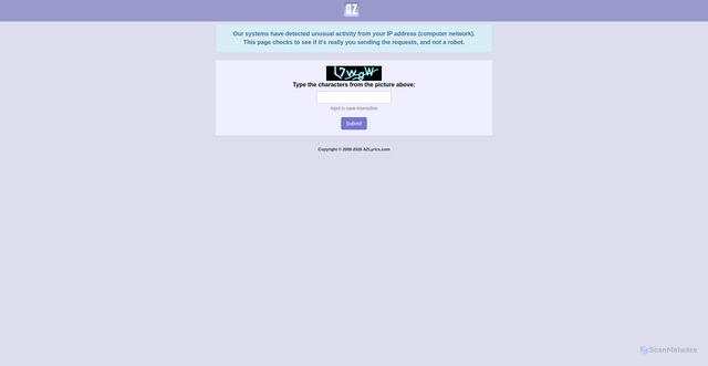 Security scan screenshot of https://azlyrics.com