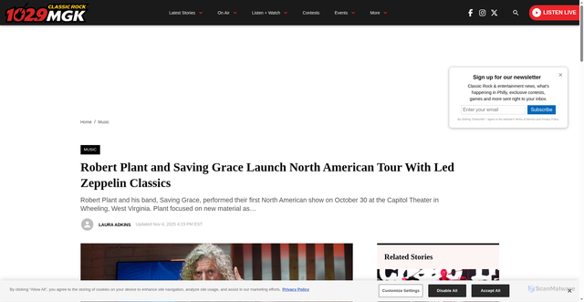 Security scan screenshot of https://wmgk.com/2025/11/04/robert-plant-and-saving-grace-launch-north-american-tour-with-led-zeppelin-classics/