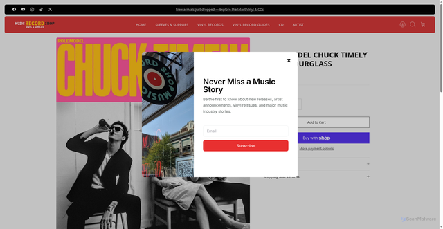 Security scan screenshot of https://musicrecordshop.com/products/role-model-chuck-timely-the-hourglass?srsltid=AfmBOor3lMVRviuDGuhDvRywZgX4mr1oNCqrgigZEZpq_UY064c-FDjf