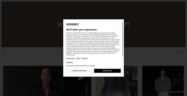 Security scan screenshot of https://highsnobiety.com