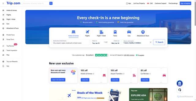 Security scan screenshot of https://ca.trip.com