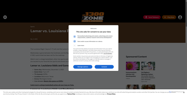 Security scan screenshot of https://am1300thezone.iheart.com/content/2025-12-03-lamar-vs-louisiana-predictions-dec-3/