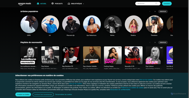 Security scan screenshot of https://music.amazon.fr