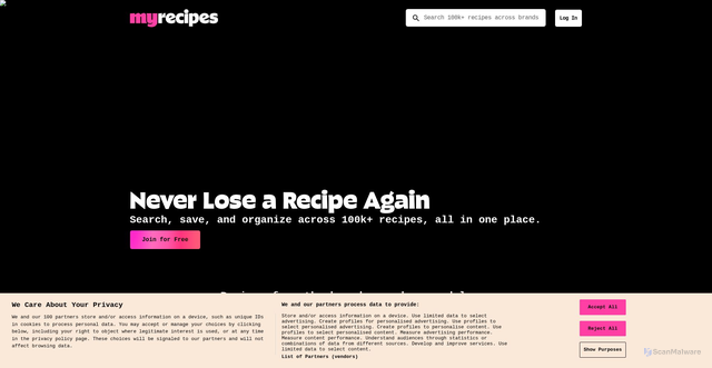 Security scan screenshot of https://www.myrecipes.com