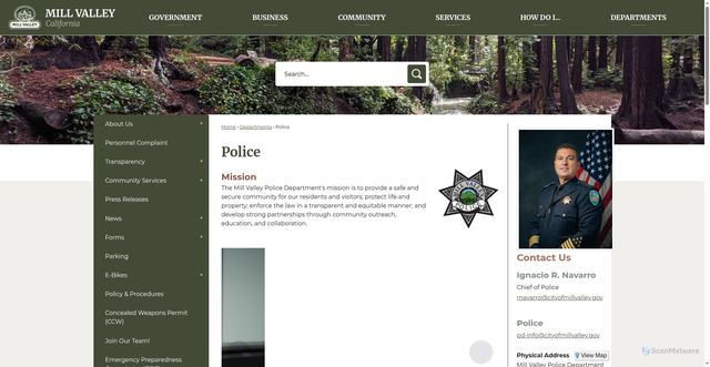 Security scan screenshot of https://millvalleypolice.gov/