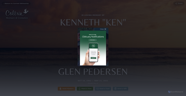 Security scan screenshot of https://www.coltrinmortuary.com/obituaries/kenneth-glen-pedersen