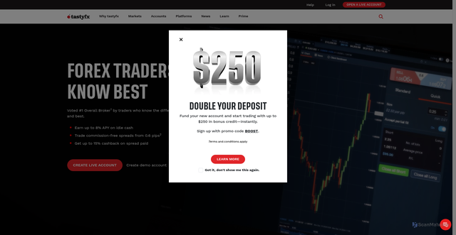 Security scan screenshot of https://tastyfx.com