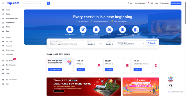 Security scan screenshot of https://sg.trip.com