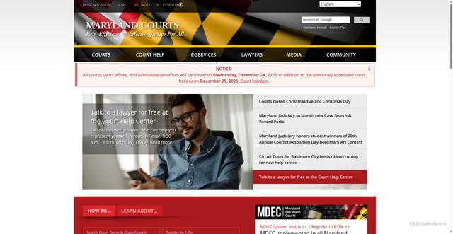 Security scan screenshot of https://www.mdcourts.gov/