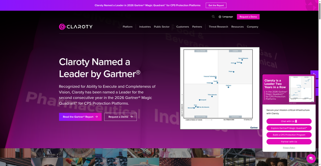 Security scan screenshot of https://claroty.com
