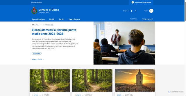 Security scan screenshot of https://www.comune.oliena.nu.it/
