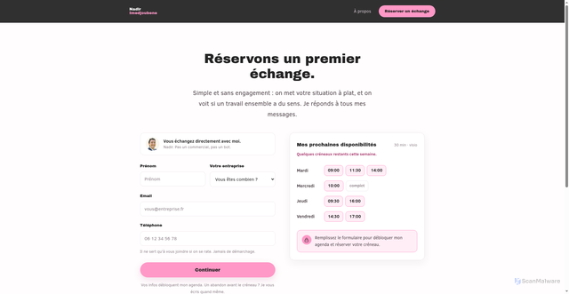 Security scan screenshot of https://nadirimedjoubene-com.pages.dev/contact.html