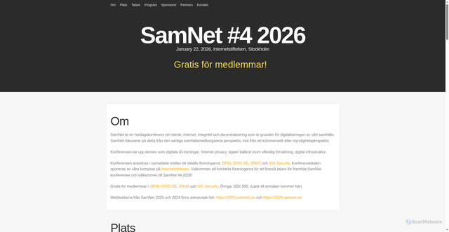 Security scan screenshot of https://samnet.se/