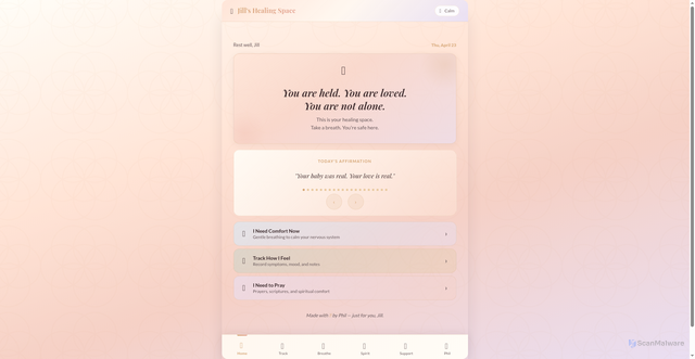 Security scan screenshot of https://jills-healing-space.pages.dev/