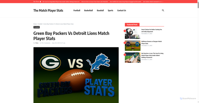 Security scan screenshot of https://thematchplayerstats.com/green-bay-packers-vs-detroit-lions-match-player-stats/