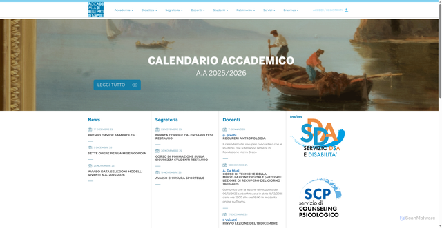 Security scan screenshot of https://www.accademiadinapoli.it/