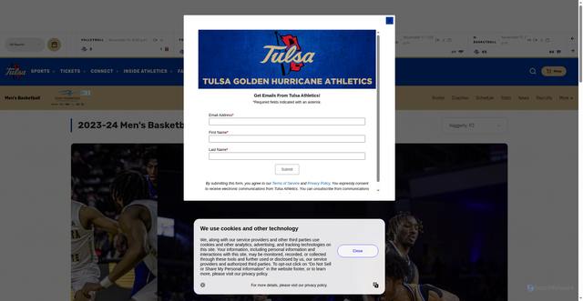 Security scan screenshot of https://tulsahurricane.com/sports/mens-basketball/roster/pj-haggerty/11252