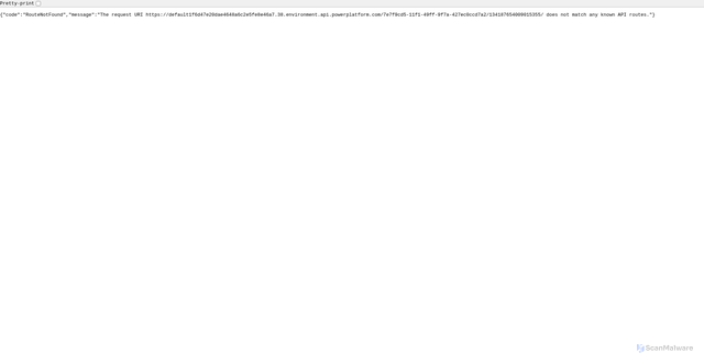 Security scan screenshot of https://default1f6d47e20dae4648a6c2e5fe8e46a7.38.environment.api.powerplatform.com