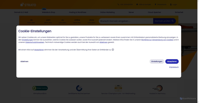 Security scan screenshot of https://strato.de