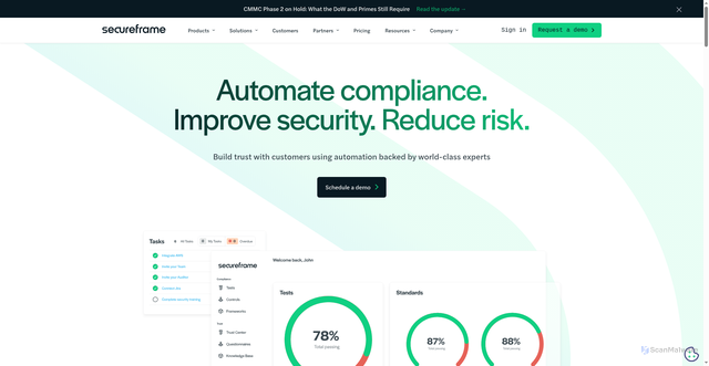 Security scan screenshot of https://secureframe.com